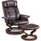 preview thumbnail 29 of 40, Mcombo Swiveling Recliner Chair with Wood Base and Ottoman Dark Brown