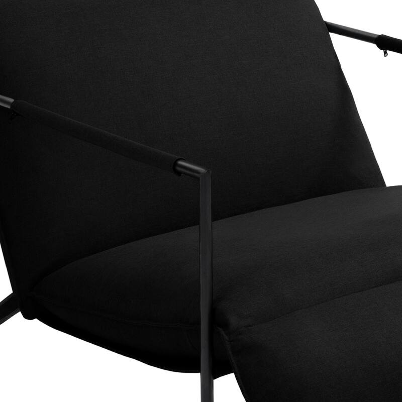 Mid-century Metal Sling Upholstered Armchair with Lengthen Upholstered