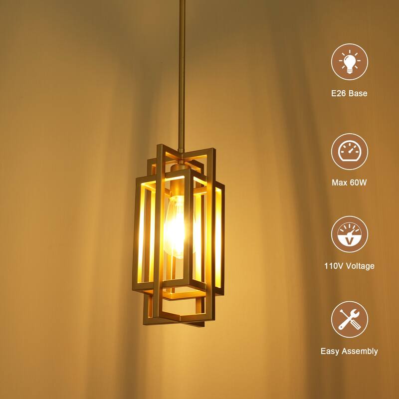 Open Metal Frame Classic Traditional Chandelier, Rustic Farmhouse 1 -Light Pendant for Dining Living Room, Kitchen