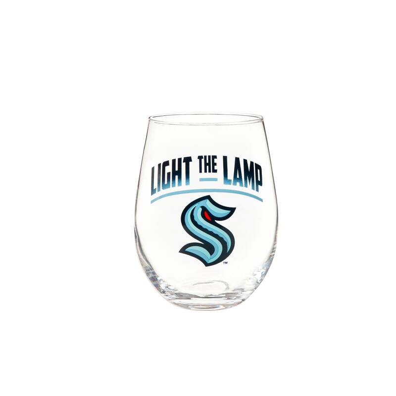 Stemless 17 oz Stemless Wine Glass and 16 oz Beer Mug Gift Set, Seattle Kraken