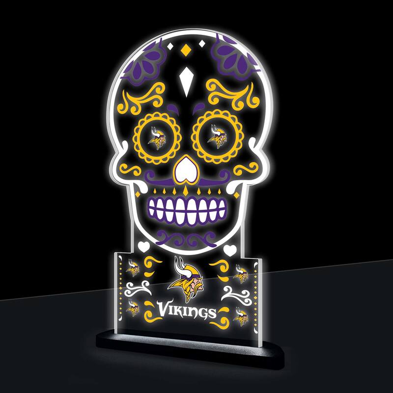 10" LED Tabletop Sugar Skull Halloween Desklite Sign, Minnesota Vikings - Multicolor. - 10" x 7"