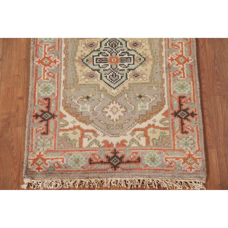 Hand Knotted Oriental 100% Wool Carpet Traditional Medallion Greys & Charcoal Heriz (serapi) Area Rug - 3' 0'' X 2' 0''