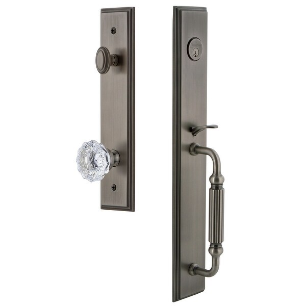Grandeur CARFGRFON_ESETD_NA Carre Solid Brass Rose Dummy Full Plate "F" Grip Handleset with Fontainebleau Crystal Knob