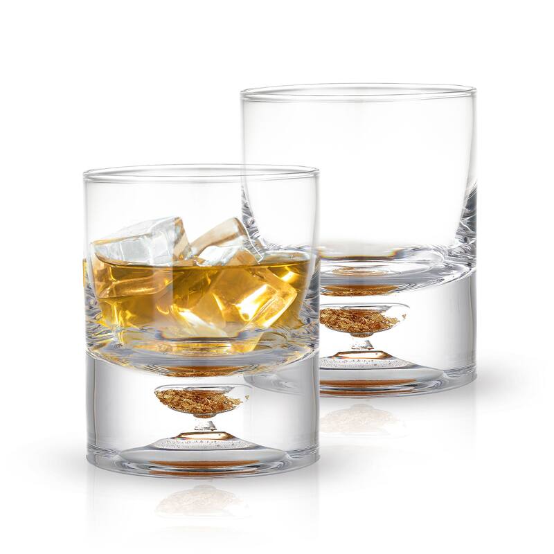 Berkware Lowball Whiskey Glasses with Unique Embedded Gold Flake Design - Set of 2