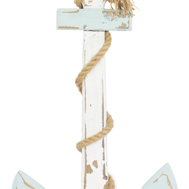 Wood Anchor Home Wall Decor with Twisted Rope - White or Blue - Roche River Decor