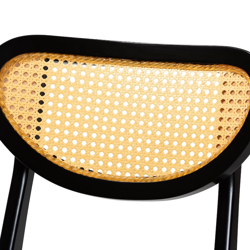 Hesper Mid-Century Modern Wood and Rattan 2-Piece Dining Chair Set