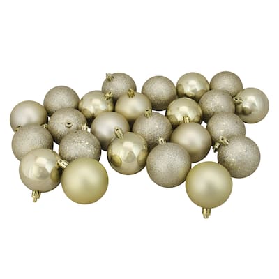 24ct Champagne Gold Shatterproof 4-Finish Christmas Ornaments 2.5"
