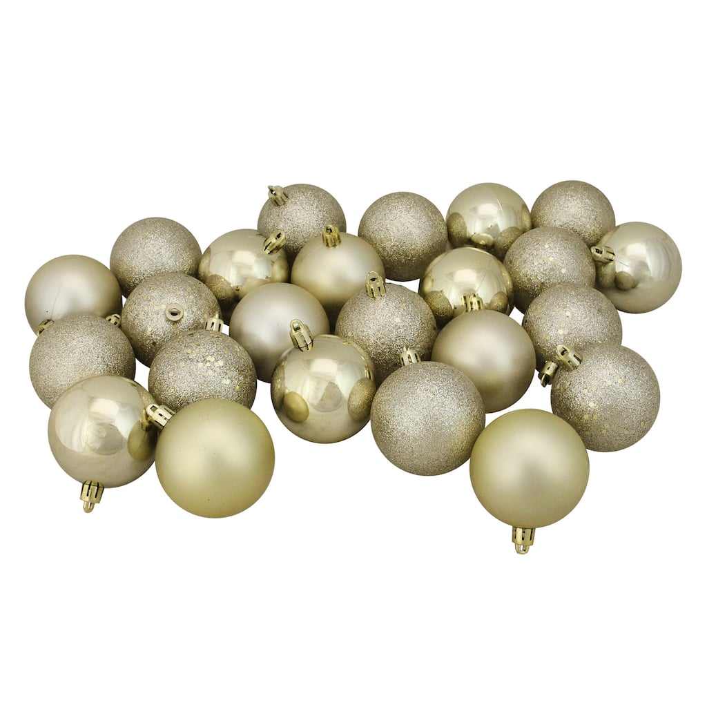 24ct Champagne Gold Shatterproof 4-Finish Christmas Ornaments 2.5"