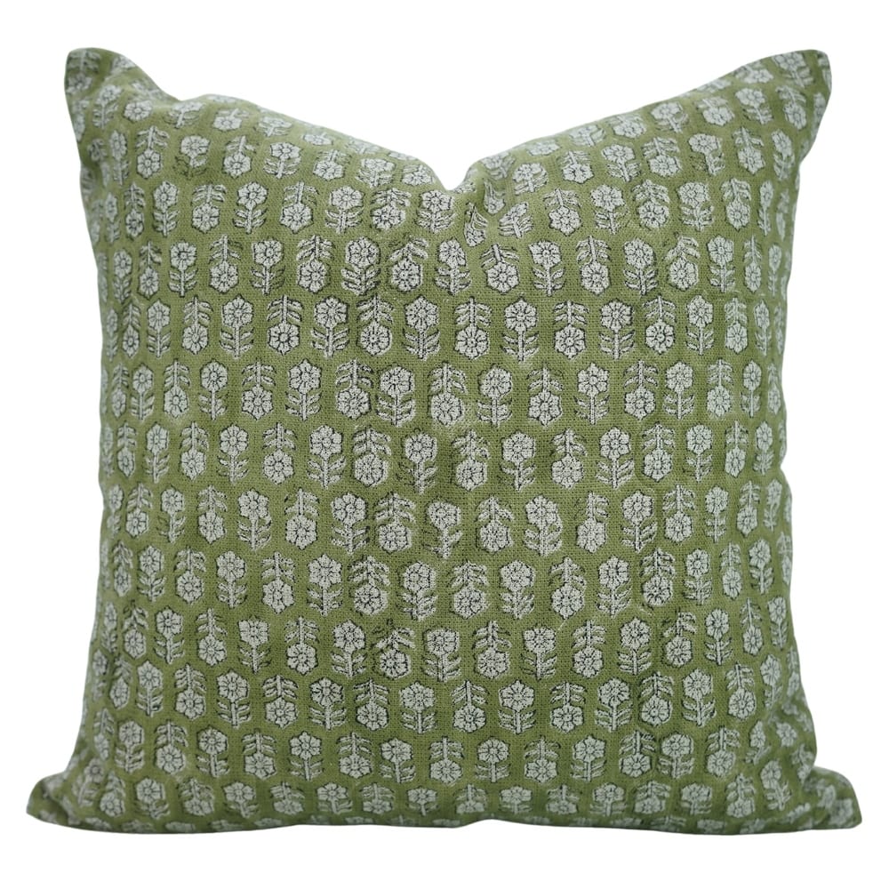 Fabdivine Handmade Floral Block Print Linen Pillow Cover Fall Decor,Tulsi Buti