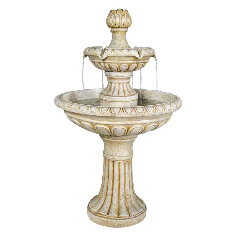SunJet 40.5" Tall 3-Tier Pagoda Concrete Water Fountain - 40.5'' H X 25'' W X 25'' D
