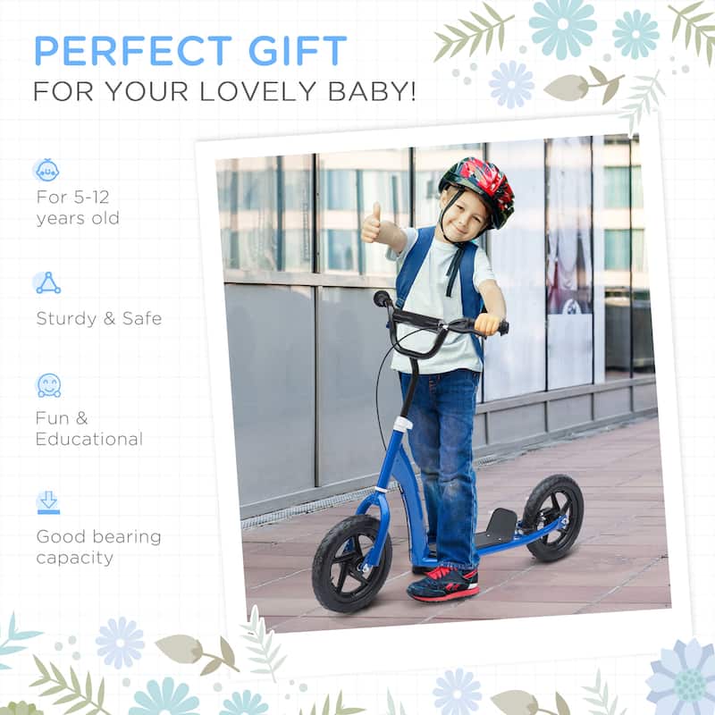 12” Lightweight Adjustable Kids Scooter with Rear Brake and Wheels Safe Riding for Children - 31.7" L x 13.7" W