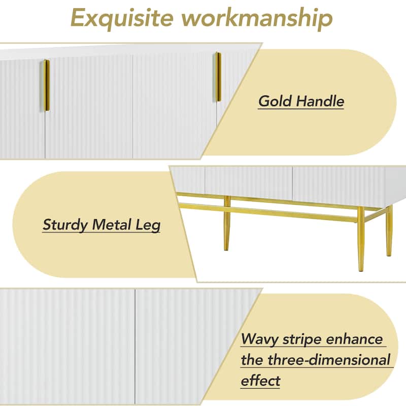 4-Door Sideboard Cabinet with Adjustable Shelves & Gold Handles for Dining or Living Room Storage