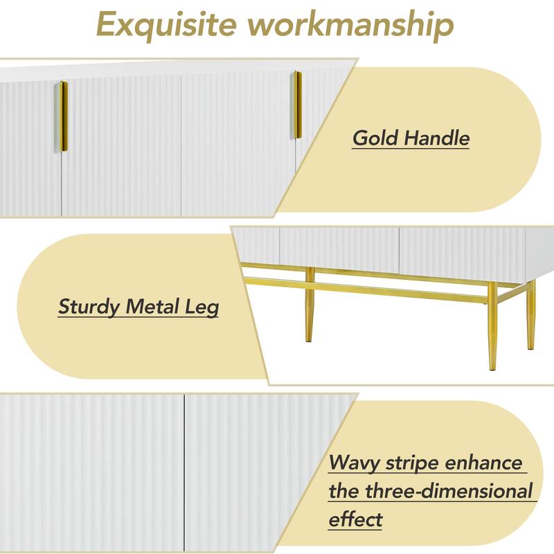 Elegant 4-Door Sideboard Buffet Cabinet with Gold Handles & Adjustable Shelves for Living Room Storage