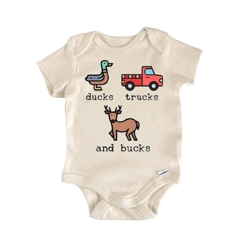 Duck Hunting Truck Deer Hunter - Baby Boy Girl Clothes Infant Bodysuit Funny Cute - White - 6-9M