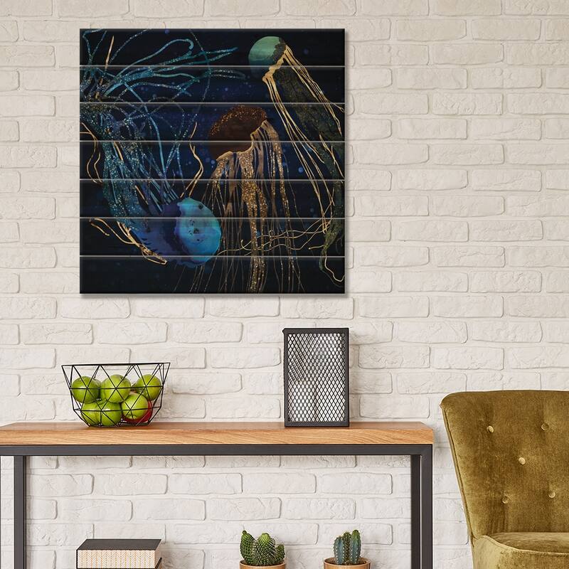 Metallic Jellyfish IV Print On Wood by SpaceFrog Designs - Multi-Color