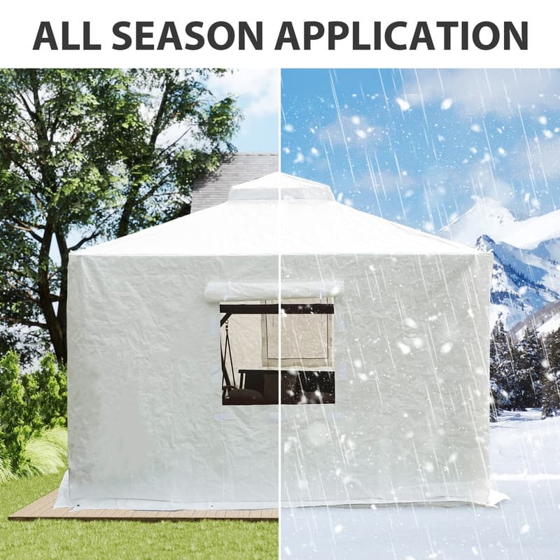 Domi 8' x 8' Universal Winter Gazebo Cover, All Season Waterproof Enclosed Cover with Sidewalls & Ventilated Mesh Windows, White