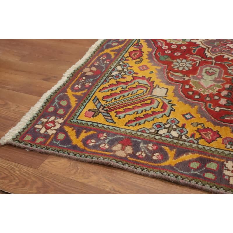 Hand Knotted Oriental 100% Wool Carpet Traditional Floral Red Tabriz Area Rug - 6' 1'' X 4' 5''