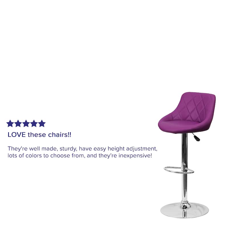 Diamond Pattern Vinyl Bucket Seat Adjustable Barstool - 18.5"W x 19"D x 33.25" - 41.75"H