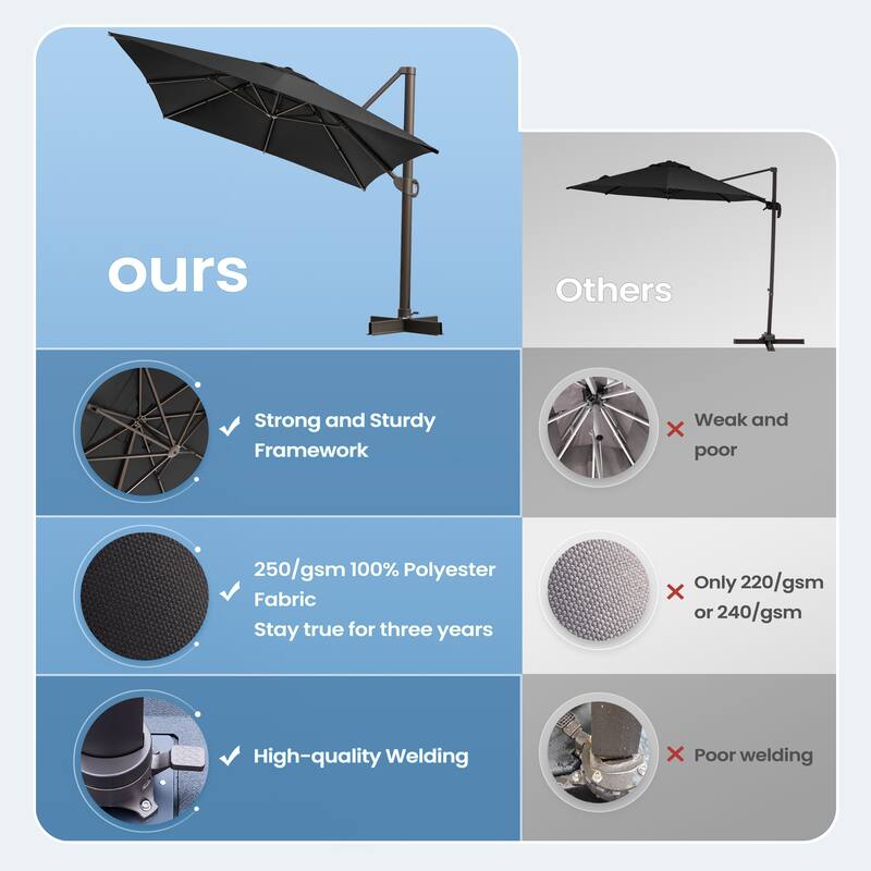 Luxury Outdoor Shade Canopy Patio Cantilever Offset Umbrella with 360-degree Rotation