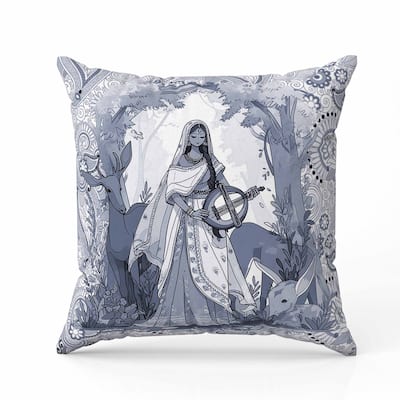 Forest Melodies Indoor/Outdoor Reversible Throw Pillow White and Grey