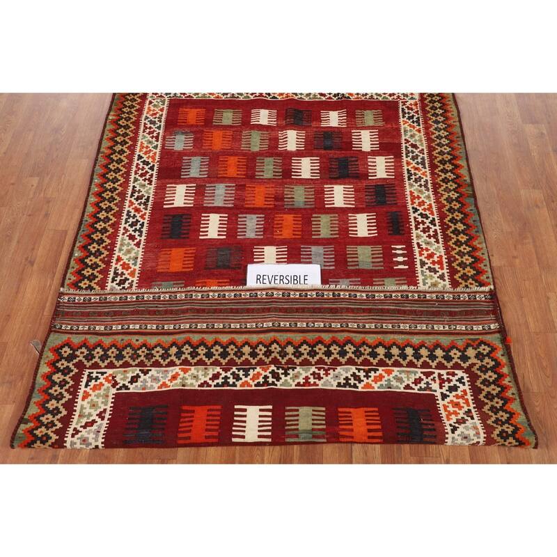 Tribal Kilim Qashqai Persian Vintage Area Rug Hand-Woven Wool Carpet - 4'10"x 7'10"