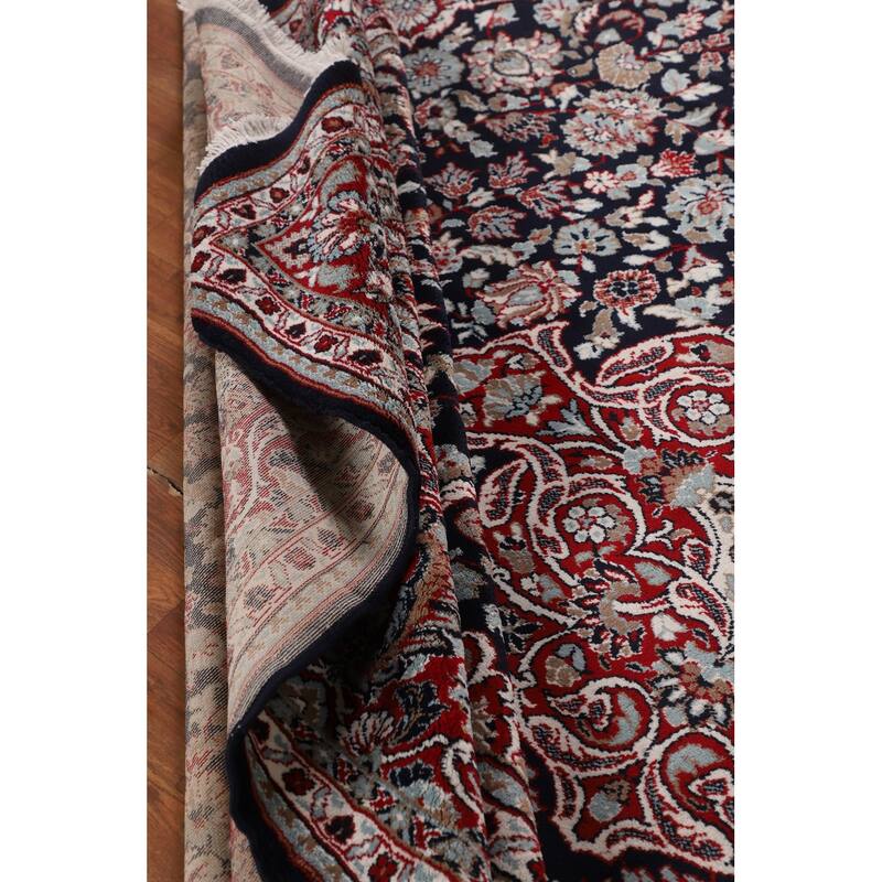 Navy Blue Kashan Turkish Area Rug Machine Made Carpet - 9'5" x 12'9"