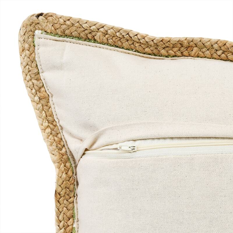 Handwoven Square Throw Pillow Cover with Flanged Border - 20" - Green and White