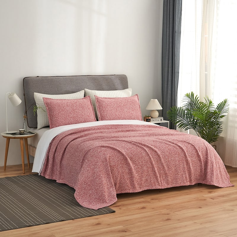 3 Piece Heather Jersey Blanket Knit Blanket - King - Red