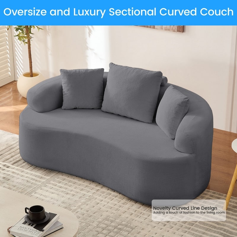 Mixoy Compact Loveseat Sofa with Chenille Upholstery,No Assembly Curved Couch for Small Spaces,Apartment