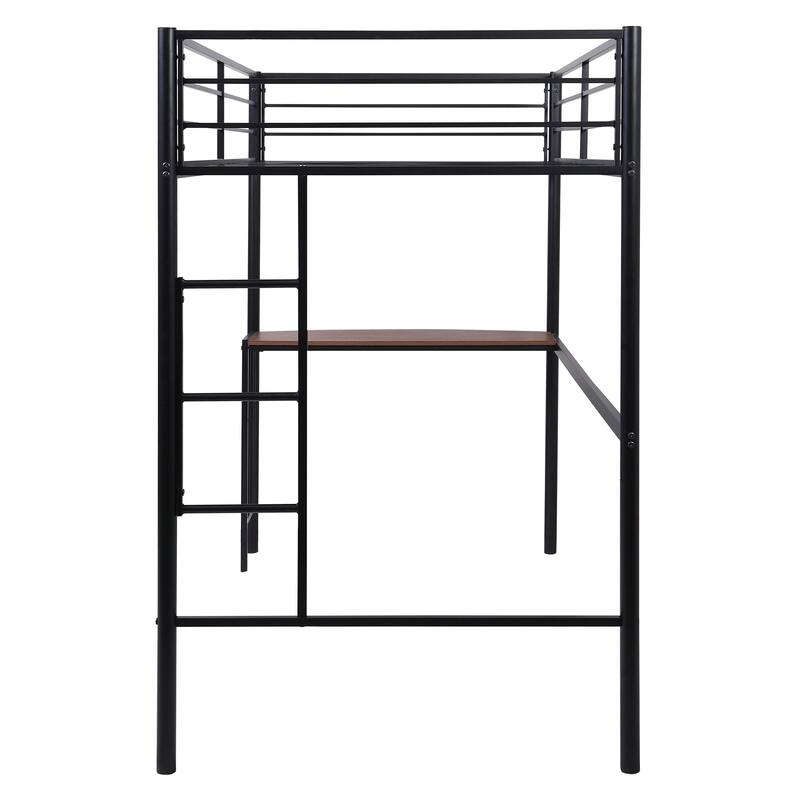 Twin Over Full Metal Bunk Bed with Desk, Ladder and Quality Slats