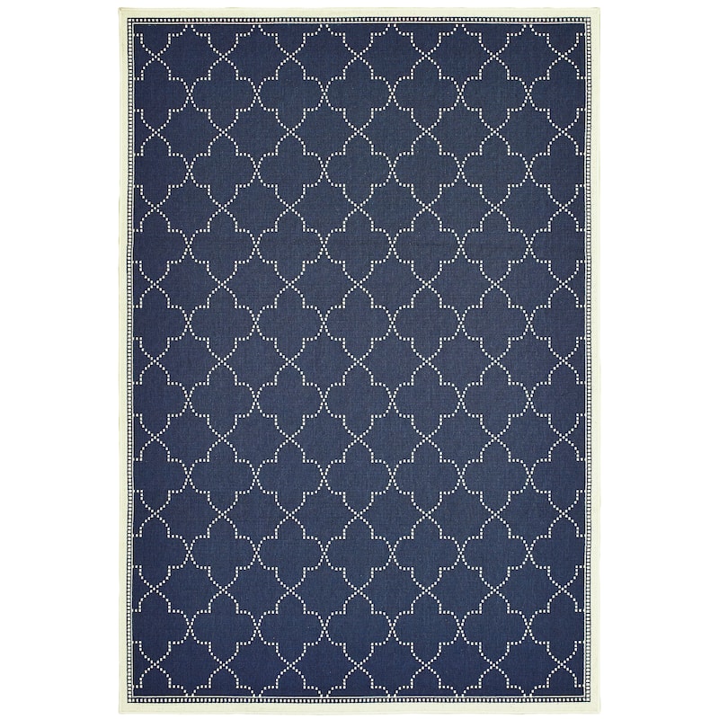 Maubeuge Navy Ivory Geometric Lattice Outdoor Casual Area Rug