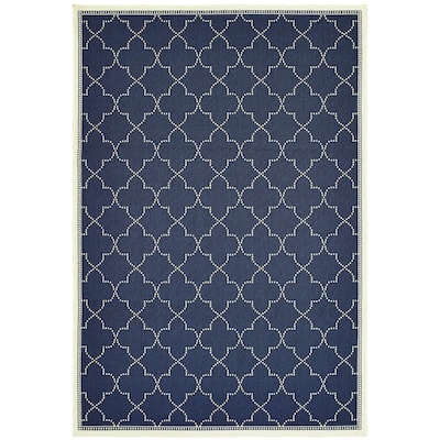 Maubeuge Navy Ivory Geometric Lattice Outdoor Casual Area Rug