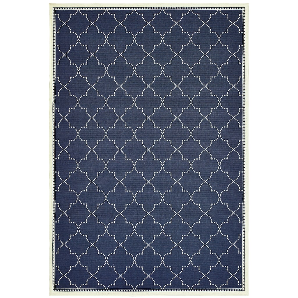 Maubeuge Navy Ivory Geometric Lattice Outdoor Casual Area Rug