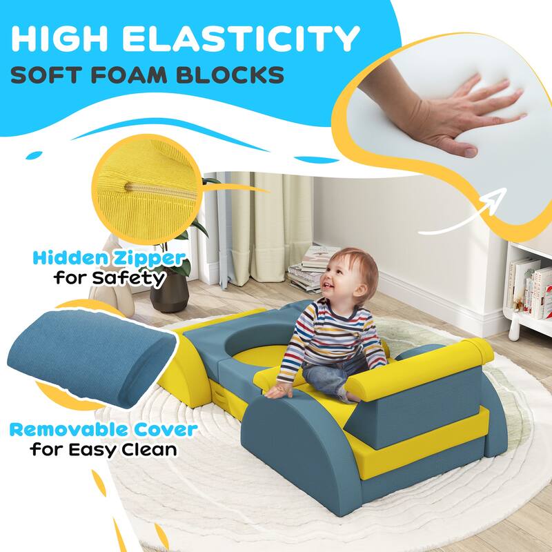 Kids Play Couch, 14 Piece Kids Couch, Child Sectional Sofa for Playing, Sitting & Sleeping, Convertible Foam Floor Cushions
