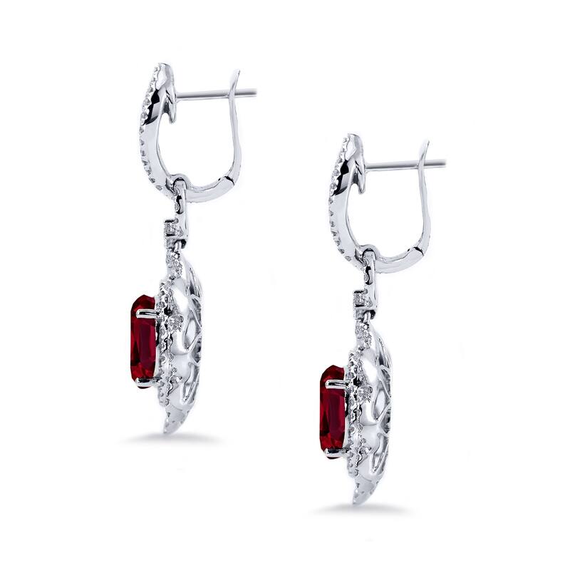 Auriya 5 3/4ct Fancy Oval-cut Red Ruby Halo Diamond Drop Earrings 2 3/4ctw 18k Gold