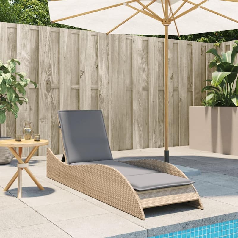 vidaXL Patio Sun Lounger Beige PE Rattan, Powder-Coated Steel Extra Long - 23.6" x 80.7" x 28.7"/ 1