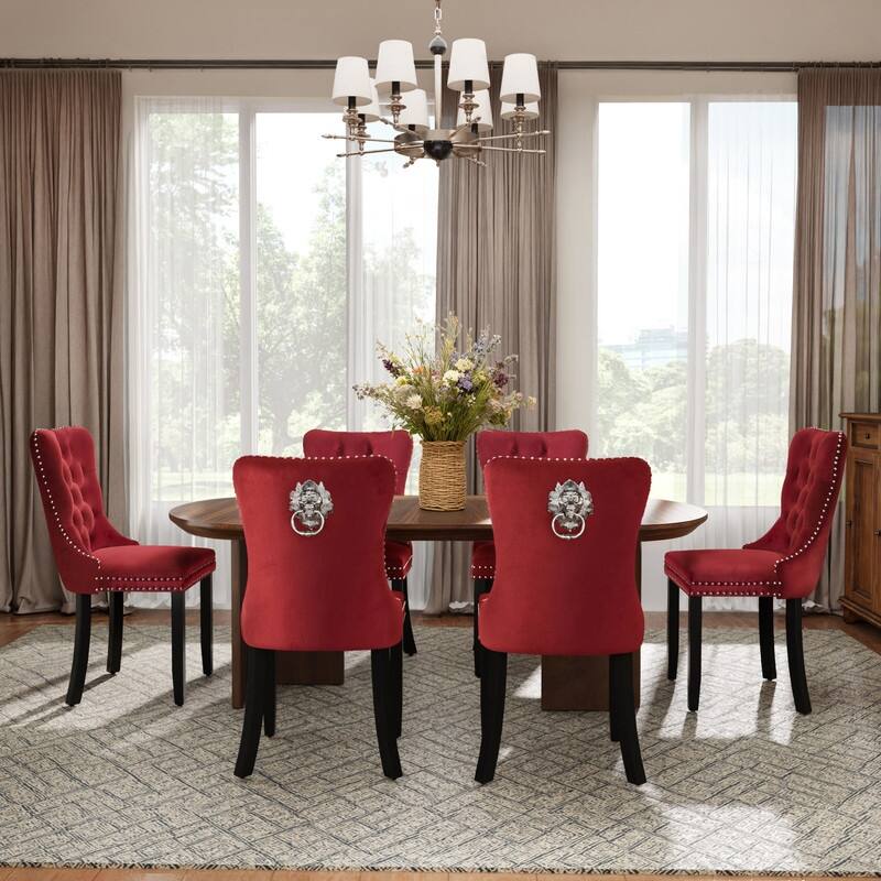 High-end Tufted Velvet Upholstered Nailhead Dining Chair Set of 6