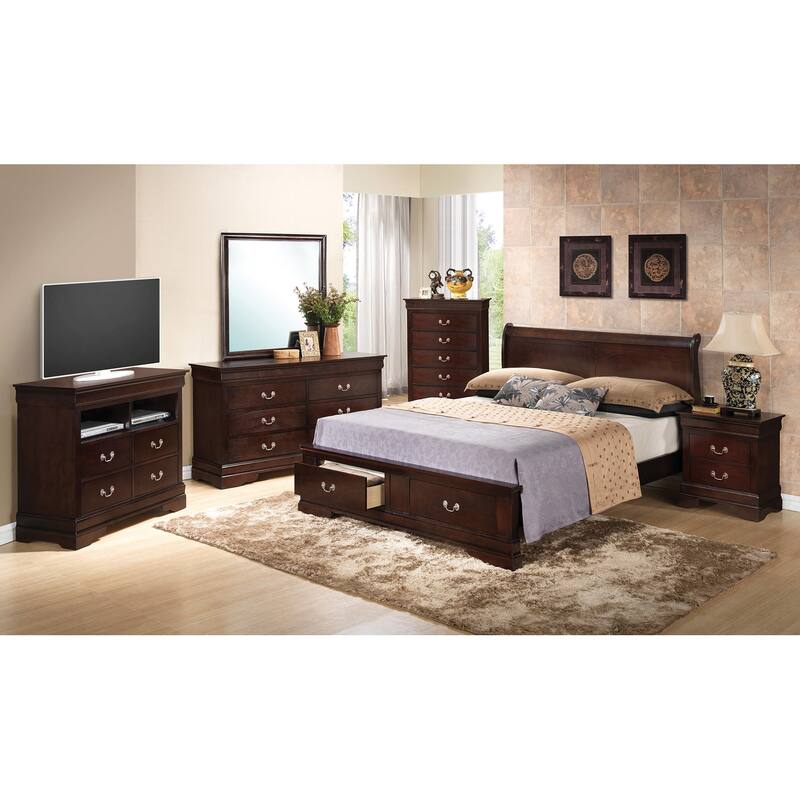 Wood Sleigh Bed with Storage - Dovetail Drawers, Multiple Sizes, Wood Veneer - No Box Needed