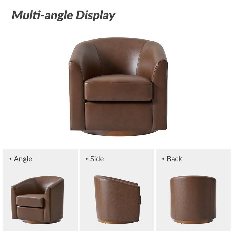 Althea Modern Genuine Leather Swivel Barrel Chair with Solid Wood Base By HULALA HOME