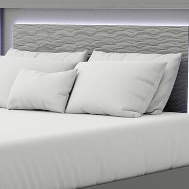 Aliso Queen Size Bed, LED Panel Headboard, Modern Metallic Gray