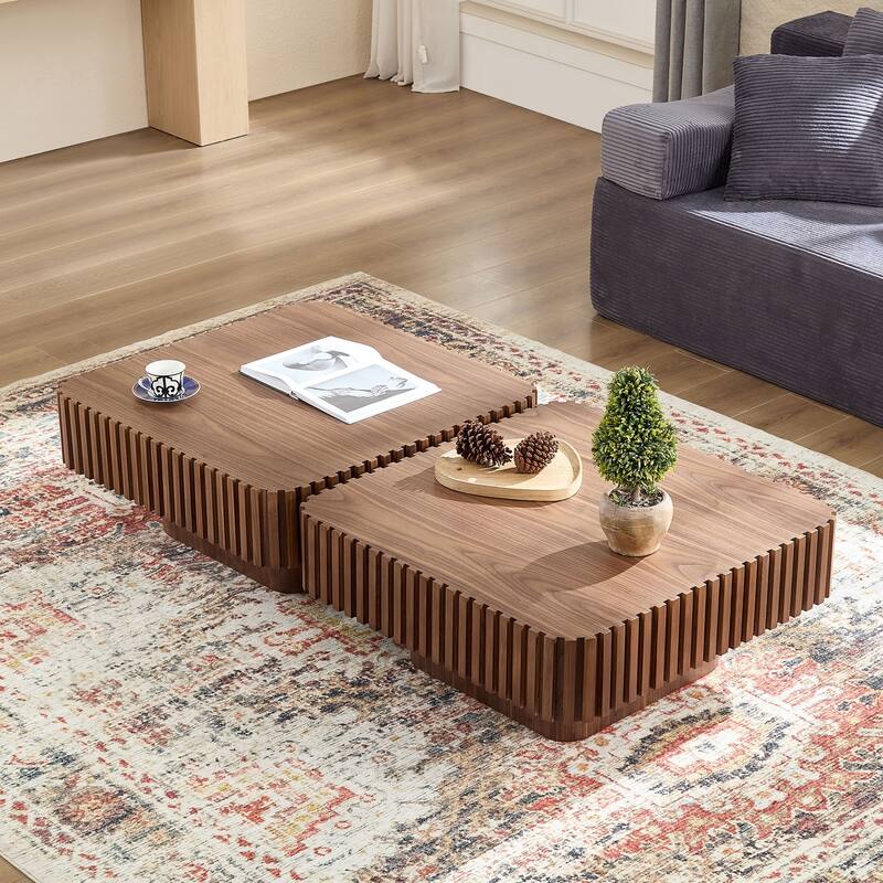 Modern Handcraft Drum Coffee Table Square Coffee Table for Living Room