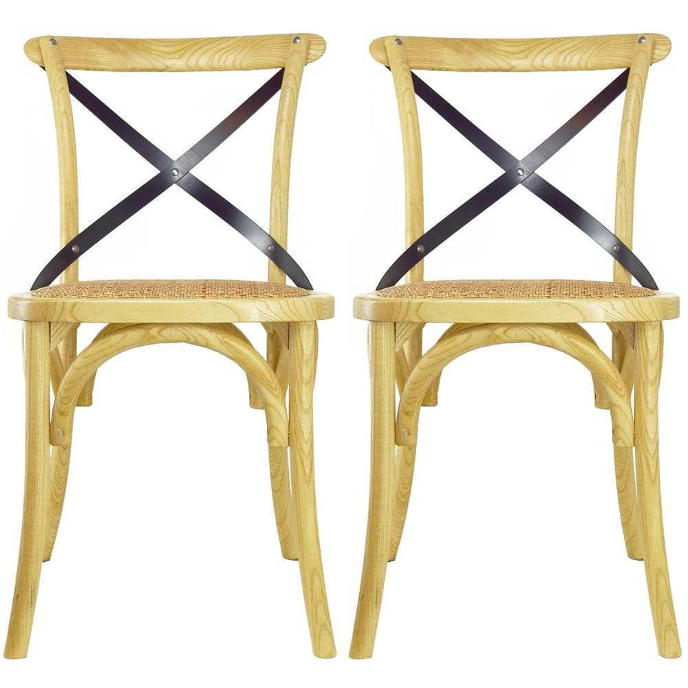 Set of 2 Wood Antique Farmhouse Cross Back Dining Chairs Rattan With X Back Dark Bedroom Restaurants Hotel