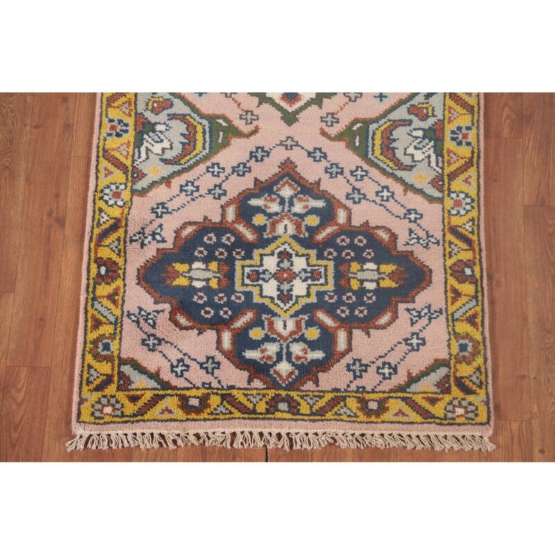 Light Pink Kazak Oriental Runner Rug Wool Carpet - 2'7"x 9'10"