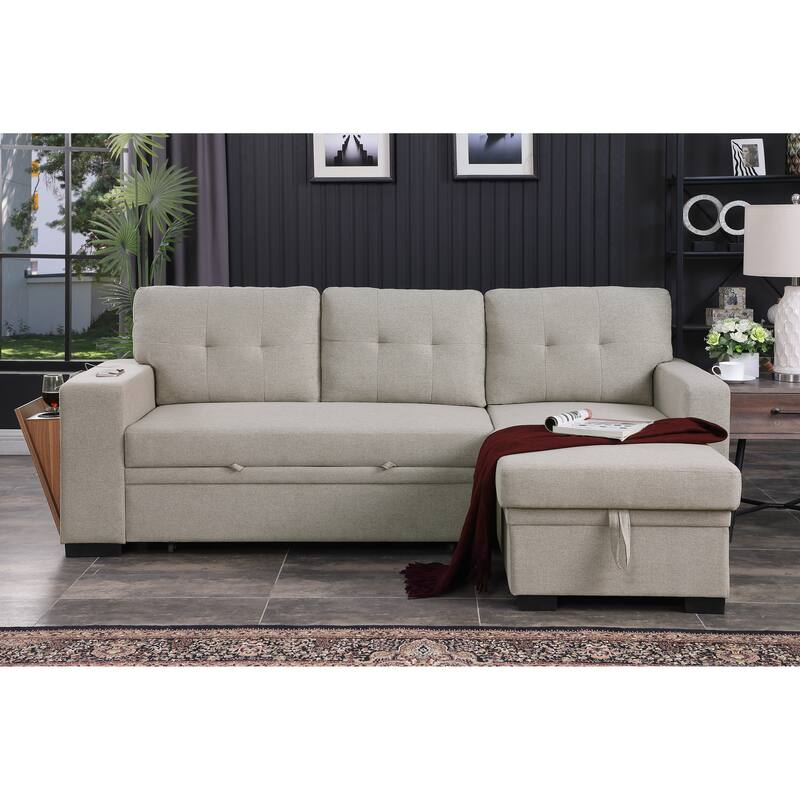 Green L - Shaped Wooden Accent Sofa With Storage Space