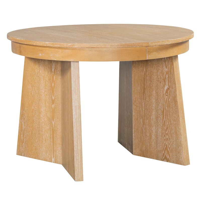 5 Piece Round Extendable Dining Table Set with 4 Upholstered Chairs