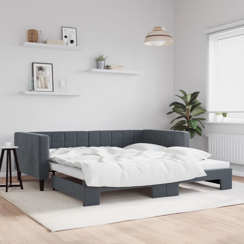 vidaXL Daybed with Trundle without Mattress Dark Gray 39.4"x74.8"
