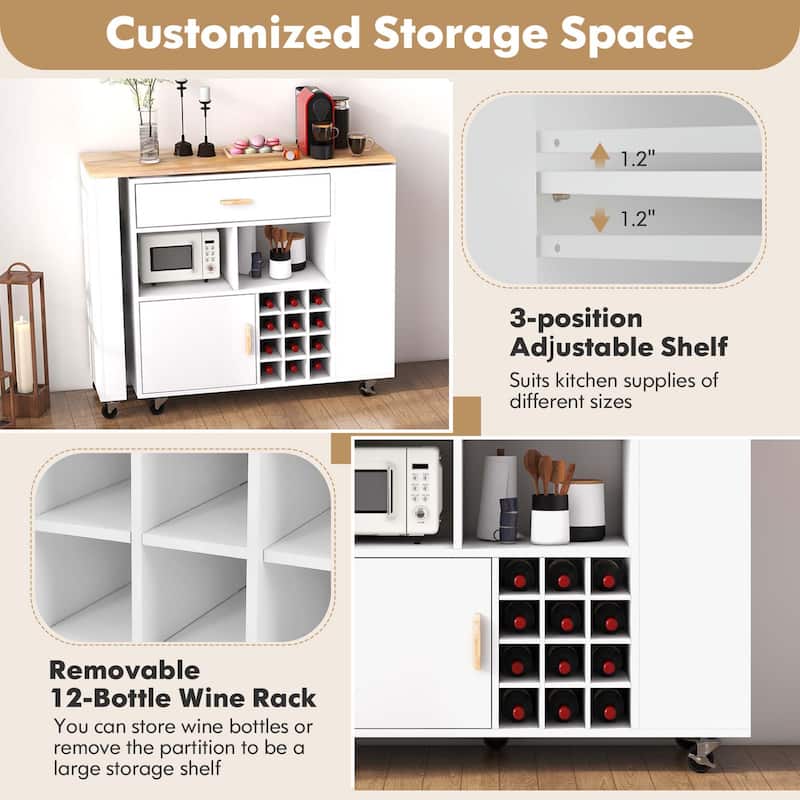 Costway Reversible Folding Kitchen Island Cart Utility Storage Trolley - See Details