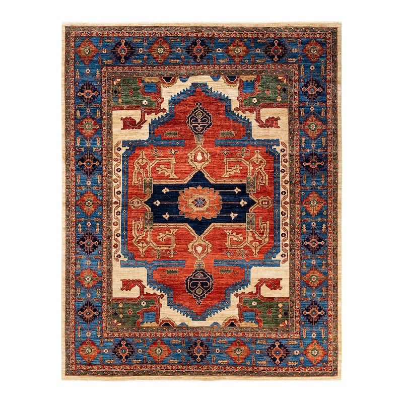 Overton Hand Knotted Wool Vintage Inspired Traditional Serapi Ivory Area Rug - 10' 4" X 8' 2"