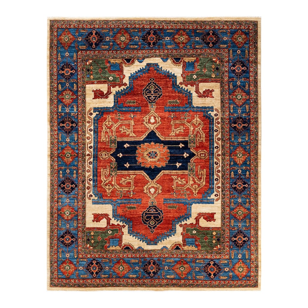 Overton Hand Knotted Wool Vintage Inspired Traditional Serapi Ivory Area Rug - 10' 4" X 8' 2"