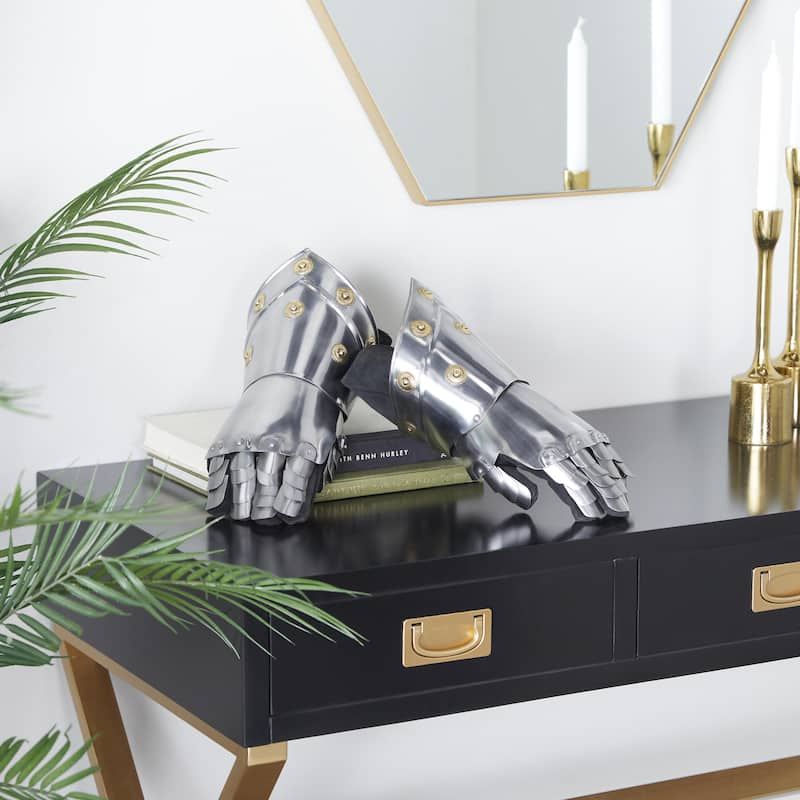 Metal Replica Medieval Armor Gloves - Set of 2 Silver - Roche River Decor